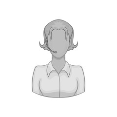 Female consultant icon in black monochrome style isolated on white background. Help symbol vector illustration