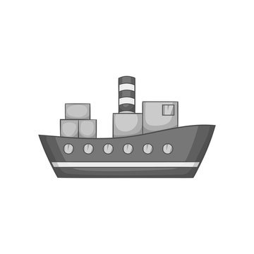 Cargo ship icon in black monochrome style isolated on white background. Sea transport symbol vector illustration