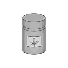 Jar of marijuana icon in black monochrome style isolated on white background. Drug symbol vector illustration