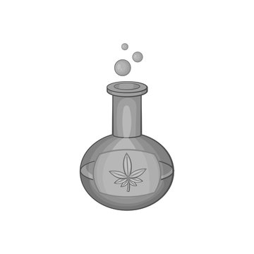 Flask with marijuana icon in black monochrome style isolated on white background. Drug symbol vector illustration
