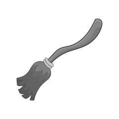 Broom of sorcerer icon in black monochrome style isolated on white background. Tricks symbol vector illustration