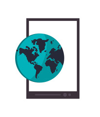flat design cellphone and earth globe icon vector illustration 