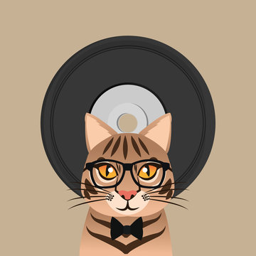 flat design hipster style cat image vector illustration