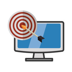 Target with arrow and computer icon. solution online and media theme. Isolated design. Vector illustration