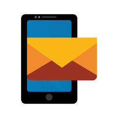 Smartphone gadget with envelope icon. Technology device and media theme. Isolated design. Vector illustration
