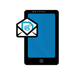 Smartphone gadget with envelope icon. Technology device and media theme. Isolated design. Vector illustration