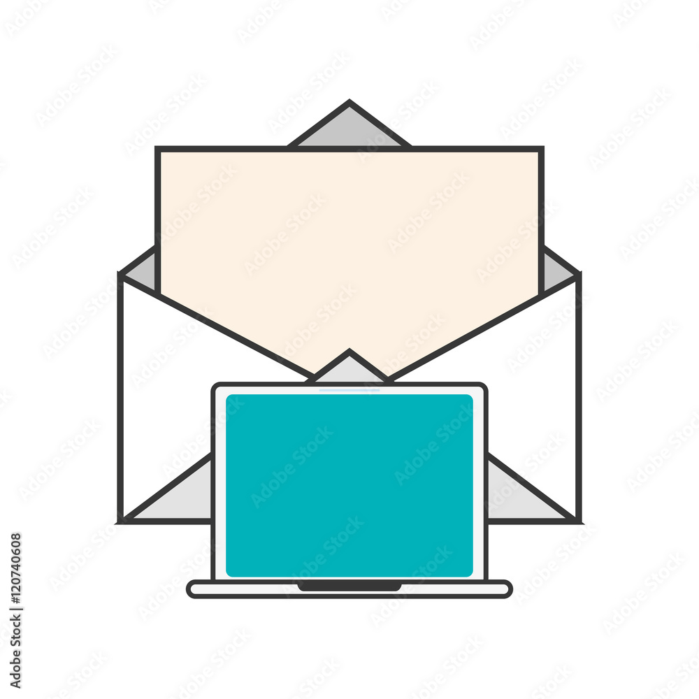 Poster flat design message envelope and computer icon vector illustration