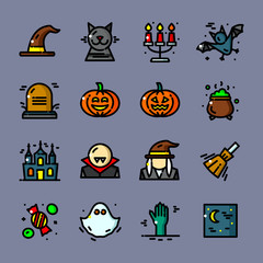 Thin line Halloween icons set, vector illustration