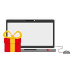 Gift and laptop icon. Commerce market and store theme. Isolated design. Vector illustration