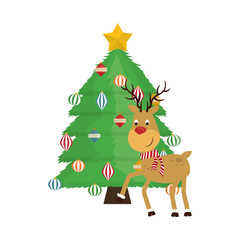 Pine tree and reindeer icon. Merry Christmas season decoration figure theme. Isolated design. Vector illustration