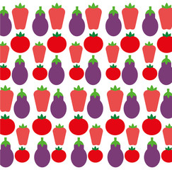 Eggplant tomato and pepper background. healthy and organic food theme. Colorful design. Vector illustration
