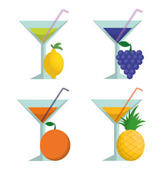 Cocktails of pineapple lemon grapes and orange icon. Fruits summer healthy and organic food theme. Colorful design. Vector illustration