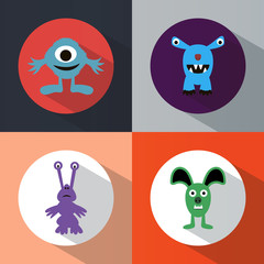 Set of monster icons. Halloween. Funny. Round. Light Coloured. Flat design.