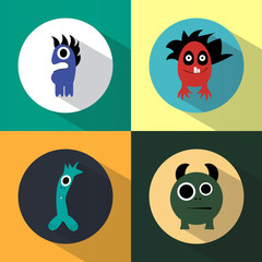 Set of monster icons. Halloween. Funny. Round. Light Coloured. Flat design.