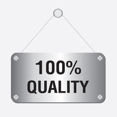 Hand showing 100 percent quality sign icon. Vector illustration.