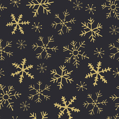 Gold snowflakes seamless pattern - vector