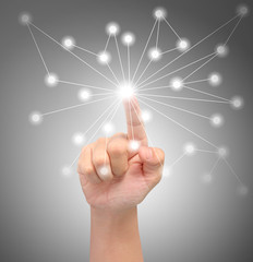 hand pressing  social buttons