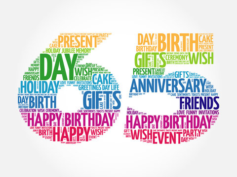 Happy 65th Birthday Word Cloud Collage Concept