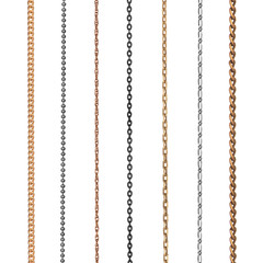 Collection of chains on an isolated white background