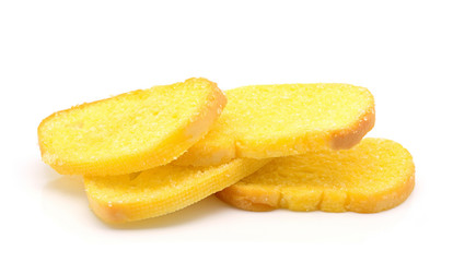 Crispy bread butter with sugar on white