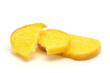 Crispy bread butter with sugar on white