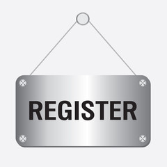 silver metallic register sign hanging on the wall 