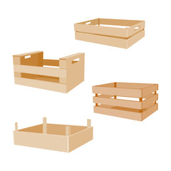 Wooden box for vegetables keeping and fruits set