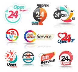 24 hours open customer service collection. Vector illustration... - obrazy, fototapety, plakaty