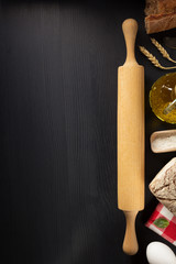 bread and bakery  ingredients on wood