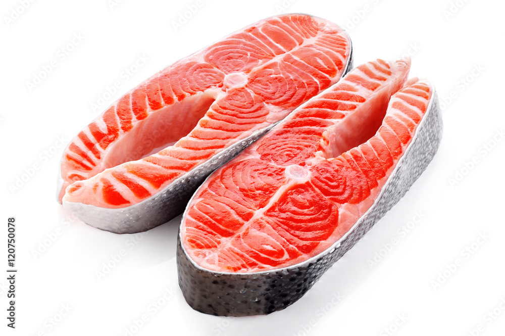 Wall mural fresh salmon isolated on white background