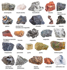 collection from raw minerals and ores with names