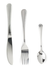 fork, knife and spoon isolated on white