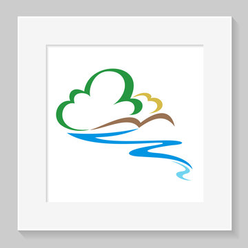 An abstract of cloud, river and land
