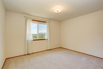 Empty room interior with carpet floor and nice chandelier