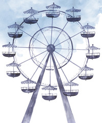Ferris wheel watercolor illustration
