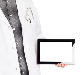 Doctor holding tablet with copy space and clipping path for the