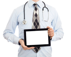 Doctor holding tablet with copy space and clipping path for the