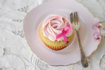 Rose flower cupcake for pink ribbon day, Breast cancer awareness