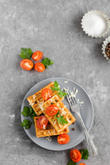 Viennese waffles with cheese and tomatoes