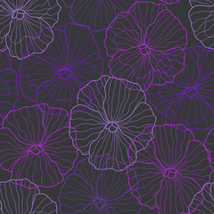 Floral seamless pattern of multicolored pansies.  The pattern is suitable for decorating paper and textiles.