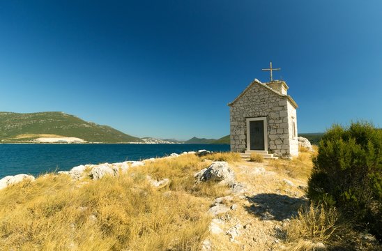 Small church on the small island near Klek, Croatia, Europe