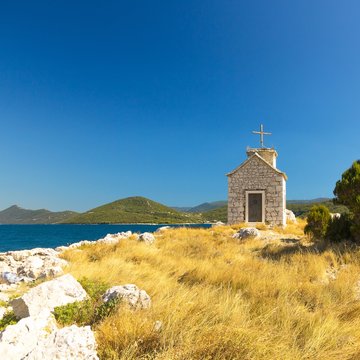 Small church on the small island in Dalmatia, Croatia