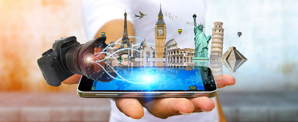 Man traveling the world with his digital camera