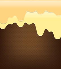 Sweet cream pouring on wafer abstract background vector illustra