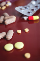 Different medical pills on the table
