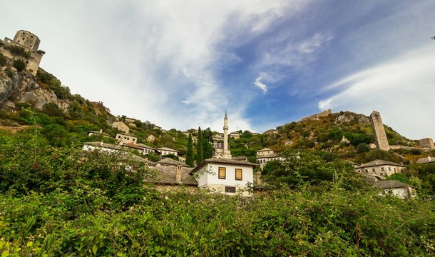 Landscape of Pocitelj, Mosque in the center, Bosnia and Herzegovina