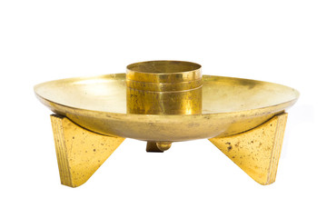 Old brass candlestick  on white background
