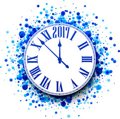2017 New Year blue clock background.