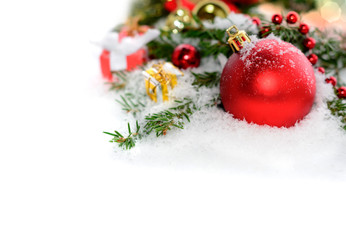 Christmas border with traditional decorations.