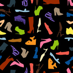 Seamless pattern of colored women shoes